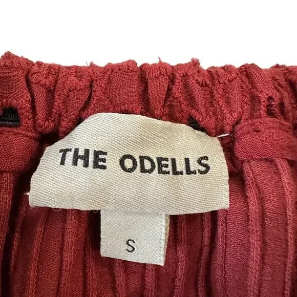 Anthropologie The Odells Off the Shoulder Eyelet Brick Color Blouse, Small - Picture 11 of 12